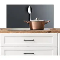 KitchenYeah Spatscherm keuken 80x40 cm - Kookplaat achterwand Zilver - Metaal - Lepel - Muurbeschermer - Spatwand fornuis - Hoogwaardig aluminium