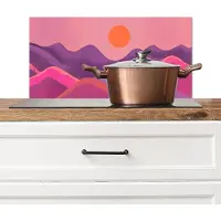 KitchenYeah Spatscherm keuken 60x30 cm - Kookplaat achterwand Zon - Heuvels - Paars - Abstract - Muurbeschermer - Spatwand fornuis - Hoogwaardig aluminium