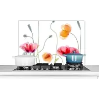 KitchenYeah Spatscherm keuken 90x60 cm - Kookplaat achterwand Klaproos - Bloemen - Lente - Wit - Muurbeschermer - Spatwand fornuis - Hoogwaardig aluminium
