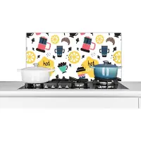 KitchenYeah Spatscherm keuken 80x40 cm - Kookplaat achterwand Patronen - Koffie - Ontbijt - Croissant - Muurbeschermer - Spatwand fornuis - Hoogwaardig aluminium