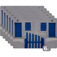 KitchenYeah Placemat - Placemats kunststof - Huis - Architectuur - Blauw - Wit - 45x30 cm - 6 stuks - Hittebestendig - Anti-Slip - Onderlegger - Afneembaar