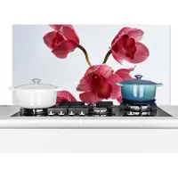 KitchenYeah Spatscherm keuken 100x50 cm - Kookplaat achterwand Rode orchideeën voor een lichte achtergrond - Muurbeschermer - Spatwand fornuis - Hoogwaardig aluminium