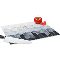 KitchenYeah Glazen Snijplank - 39x28 - Hexagon - Gold - Luxe - Patronen - Snijplanken Glas