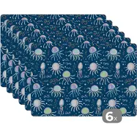 KitchenYeah Placemat - Placemats kunststof - Design - Dieren - Kwallen - 45x30 cm - 6 stuks - Hittebestendig - Anti-Slip - Onderlegger - Afneembaar