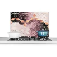 KitchenYeah Spatscherm keuken 80x55 cm - Kookplaat achterwand Vintage - Marmer print - Goud - Rose - Marmerlook - Muurbeschermer - Spatwand fornuis - Hoogwaardig aluminium