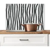 KitchenYeah Spatscherm keuken 80x55 cm - Kookplaat achterwand Kunst - Abstract - Lijnen - Zwart - Wit - Muurbeschermer - Spatwand fornuis - Hoogwaardig aluminium