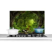 KitchenYeah Spatscherm keuken 90x60 cm - Kookplaat achterwand Jungle - Groen - Natuur - Tropisch - Planten - Muurbeschermer - Spatwand fornuis - Hoogwaardig aluminium
