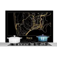 KitchenYeah Spatscherm keuken 120x80 cm - Kookplaat achterwand Kaart - Nice - Goud - Zwart - Muurbeschermer - Spatwand fornuis - Hoogwaardig aluminium
