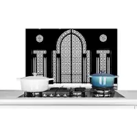 KitchenYeah Spatscherm keuken 90x60 cm - Kookplaat achterwand Architectuur - Zwart - Wit - Patroon - Muurbeschermer - Spatwand fornuis - Hoogwaardig aluminium
