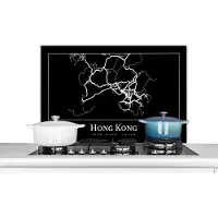 KitchenYeah Spatscherm keuken 90x60 cm - Kookplaat achterwand Hong Kong - Kaart - Stadskaart - Plattegrond - Muurbeschermer - Spatwand fornuis - Hoogwaardig aluminium