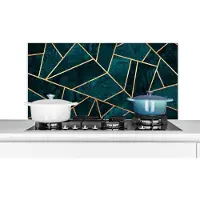 KitchenYeah Spatscherm keuken - Blauw - Luxe - Goud - Edelstenen - Patroon - Keuken - Spatwand keuken - 100x50 cm - Achterwand keuken