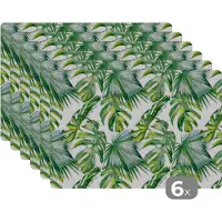 KitchenYeah Placemats - Jungle - Bladeren - Natuur - Tropical - Lichtgroen - Onderlegger - Keuken - 45x30 cm - 6 stuks
