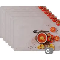 KitchenYeah Placemat - Placemats kunststof - Tomaat - Soep - Keuken - Kruiden - 45x30 cm - 6 stuks - Hittebestendig - Anti-Slip - Onderlegger - Afneembaar