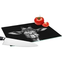 KitchenYeah Glazen Snijplank - 28x20 - Giraffe - Portret - Dieren - Zwart - Wit - Snijplanken Glas