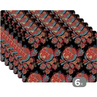 KitchenYeah Placemat - Placemats kunststof - Draak - Patronen - Oud en Nieuw - 45x30 cm - 6 stuks - Hittebestendig - Anti-Slip - Onderlegger - Afneembaar