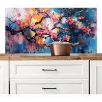 KitchenYeah Spatscherm keuken 120x60 cm - Kookplaat achterwand Bloemen - Tak - Artistiek - Roze - Muurbeschermer - Spatwand fornuis - Hoogwaardig aluminium