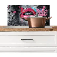 KitchenYeah Spatscherm keuken 70x30 cm - Kookplaat achterwand Lippen - Felroze - Graffiti - Verfstrepen - Muurbeschermer - Spatwand fornuis - Hoogwaardig aluminium