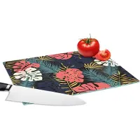 KitchenYeah Glazen Snijplank - 28x20 - Flora - Goud - Patronen - Hawaii - Tropisch - Snijplanken Glas