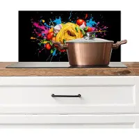 KitchenYeah Spatscherm keuken 70x30 cm - Kookplaat achterwand Spaghetti - Graffiti - Verf - Kleurrijk - Eten - Modern - Muurbeschermer - Spatwand fornuis - Hoogwaardig aluminium