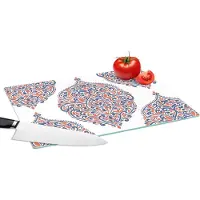KitchenYeah Glazen Snijplank - 39x28 - Patronen - Blauw - Oranje - Snijplanken Glas