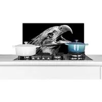 KitchenYeah Spatscherm keuken 60x30 cm - Kookplaat achterwand Adelaar - Portret - Roofvogels - Zwart - Wit - Vogel - Muurbeschermer - Spatwand fornuis - Hoogwaardig aluminium