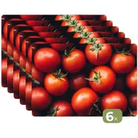 KitchenYeah Placemats - 6 stuks - 45x30 cm - Placemat kunststof - Groente - Rood - Tomaten - Borden onderleggers - Decoratie voor op tafel - Keuken tafeldecoratie accessoires - Vinyl onderlegger - Tafelversiering