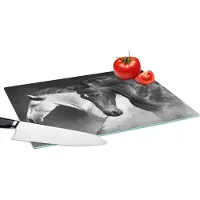 KitchenYeah Glazen Snijplank - 39x28 - Paarden - Dieren - Zwart - Wit - Portret - Snijplanken Glas