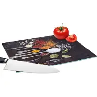 KitchenYeah Glazen Snijplank - 28x20 - Kruiden - Lepels - Specerijen - Industrieel - Snijplanken Glas