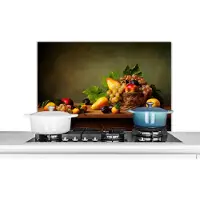 KitchenYeah Spatscherm keuken 80x55 cm - Kookplaat achterwand Rustiek - Mand - Fruit - Stilleven - Muurbeschermer - Spatwand fornuis - Hoogwaardig aluminium