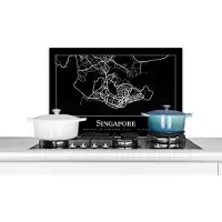 KitchenYeah Spatscherm keuken 70x50 cm - Kookplaat achterwand Singapore - Kaart - Plattegrond - Stadskaart - Muurbeschermer - Spatwand fornuis - Hoogwaardig aluminium