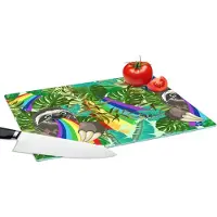 KitchenYeah Glazen Snijplank - 39x28 - Luiaard - Regenboog - Bladeren - Patronen - Snijplanken Glas