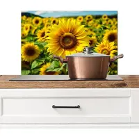 KitchenYeah Spatscherm keuken 60x40 cm - Kookplaat achterwand Zonnebloem - Geel - Natuur - Bloemen - Muurbeschermer - Spatwand fornuis - Hoogwaardig aluminium