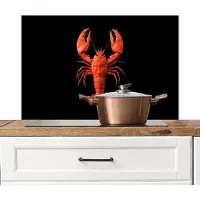 KitchenYeah Spatscherm keuken 80x55 cm - Kookplaat achterwand Kreeft - Papier - Origami papier - Rood - Muurbeschermer - Spatwand fornuis - Hoogwaardig aluminium