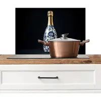 KitchenYeah Spatscherm keuken 60x40 cm - Kookplaat achterwand Champagne - Bloemen - Goud - Chique - Muurbeschermer - Spatwand fornuis - Hoogwaardig aluminium