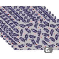 KitchenYeah Placemat - Placemats kunststof - Tropisch - Bladeren - Patronen - Stippen - 45x30 cm - 6 stuks - Hittebestendig - Anti-Slip - Onderlegger - Afneembaar