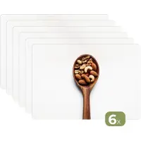 KitchenYeah Placemats - 6 stuks - 45x30 cm - Placemat kunststof - Noten - Wit - Hout - Borden onderleggers - Decoratie voor op tafel - Keuken tafeldecoratie accessoires - Vinyl onderlegger - Tafelversiering