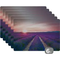 KitchenYeah Placemat - Placemats kunststof - Lavendel - Paars - Bloemen - Lucht - 45x30 cm - 6 stuks - Hittebestendig - Anti-Slip - Onderlegger - Afneembaar