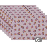 KitchenYeah Placemat - Placemats kunststof - Speen - Patronen - Roze - 45x30 cm - 6 stuks - Hittebestendig - Anti-Slip - Onderlegger - Afneembaar