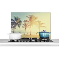 KitchenYeah Spatscherm keuken 90x60 cm - Kookplaat achterwand Zee - Palmboom - Zomer - Zon - Strand - Muurbeschermer - Spatwand fornuis - Hoogwaardig aluminium