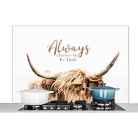 KitchenYeah Spatscherm keuken 120x80 cm - Kookplaat achterwand Schotse hooglander - Spreuken - Dier - Muurbeschermer - Spatwand fornuis - Hoogwaardig aluminium