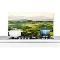 KitchenYeah Spatscherm keuken 100x50 cm - Kookplaat achterwand natuur - Landschap Toscane - Muurbeschermer hittebestendig - Spatwand fornuis - Hoogwaardig aluminium - Landelijke muurdecoratie