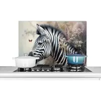 KitchenYeah Spatscherm keuken 90x60 cm - Kookplaat achterwand Zebra - Wilde dieren - Vlinder - Bloemen - Muurbeschermer - Spatwand fornuis - Hoogwaardig aluminium