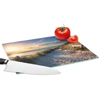 KitchenYeah Glazen Snijplank - 28x20 - Zonsondergang - Strand - Duin - Gras - Bank - Snijplanken Glas
