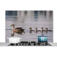 KitchenYeah Spatscherm keuken 120x80 cm - Kookplaat achterwand Eend - Water - Vogel - Bruin - Muurbeschermer - Spatwand fornuis - Hoogwaardig aluminium