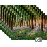 KitchenYeah Placemat - Placemats kunststof - Bos - Bloemen - Lavendel - Zon - Paars - Natuur - 45x30 cm - 6 stuks - Hittebestendig - Anti-Slip - Onderlegger - Afneembaar