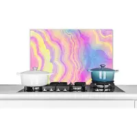 KitchenYeah Spatscherm keuken 60x40 cm - Kookplaat achterwand Agaat - Regenboog - Neon - Edelstenen - Muurbeschermer - Spatwand fornuis - Hoogwaardig aluminium