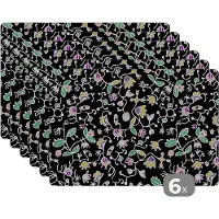 KitchenYeah Placemat - Placemats kunststof - Patronen - Bloemen - Lente - 45x30 cm - 6 stuks - Hittebestendig - Anti-Slip - Onderlegger - Afneembaar