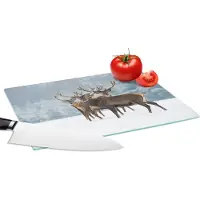KitchenYeah Glazen Snijplank - 28x20 - Hert - Dieren - Sneeuw - Winter - Landschap - Natuur - Snijplanken Glas