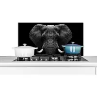 KitchenYeah Spatscherm keuken 80x40 cm - Kookplaat achterwand Dieren - Olifant - Portret - Zwart - Wit - Muurbeschermer - Spatwand fornuis - Hoogwaardig aluminium