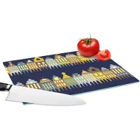 KitchenYeah Glazen Snijplank - 28x20 - Patronen - Huizen - Gebouw - Snijplanken Glas